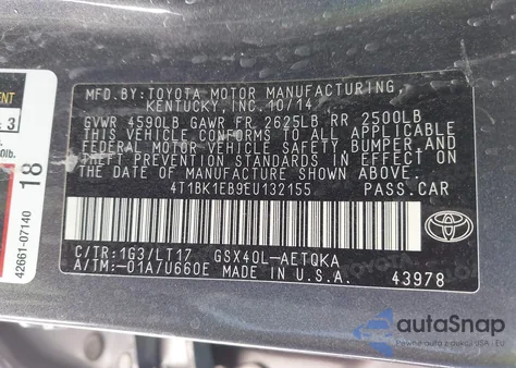 2014 Toyota Avalon Xle Touring из США, поврежденный, VIN 4T1BK1EB9EU132155